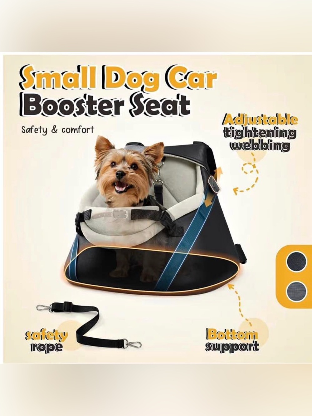 Small Dog Car Booster Seat  and carrier - Black and Cream